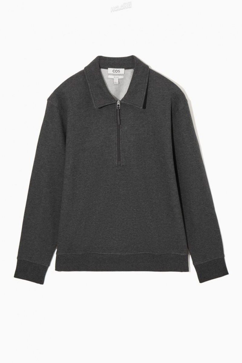 Grey MéLange COS Collared Half-Zip Sweatshirt Knitwear & Cardigans | 893207-CYL