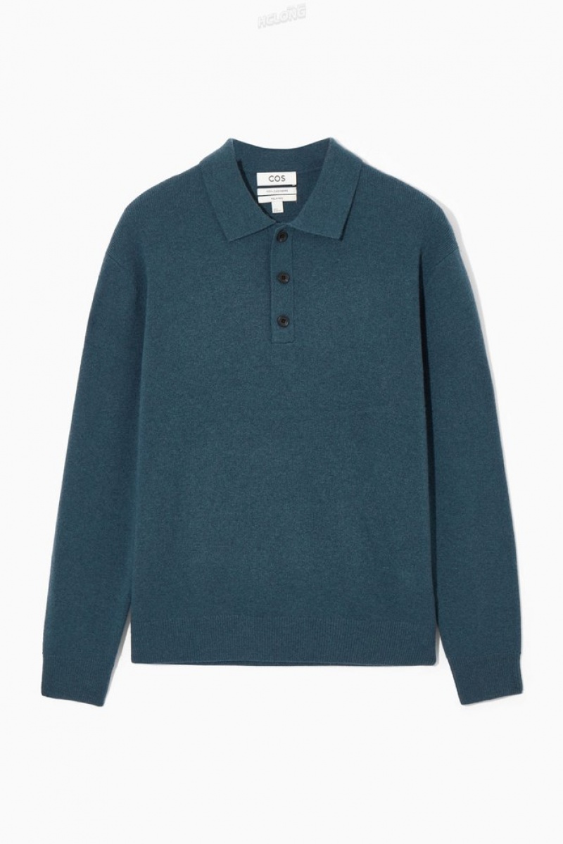 Grey MéLange COS Pure Cashmere Polo Shirt Knitwear | 160839-JRL