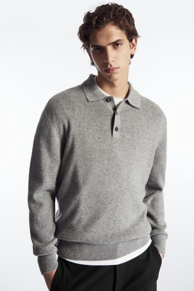 Grey MéLange COS Pure Cashmere Polo Shirt Knitwear | 418509-SVK