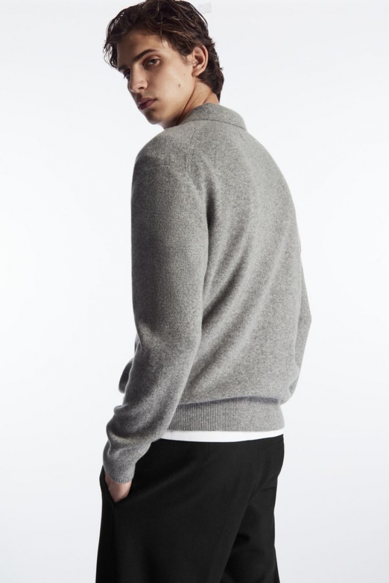 Grey MéLange COS Pure Cashmere Polo Shirt Knitwear | 418509-SVK