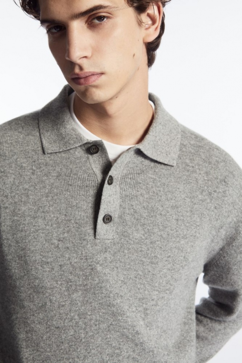 Grey MéLange COS Pure Cashmere Polo Shirt Knitwear | 418509-SVK