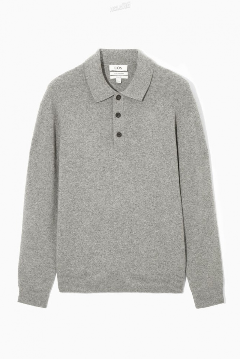 Grey MéLange COS Pure Cashmere Polo Shirt Knitwear | 418509-SVK