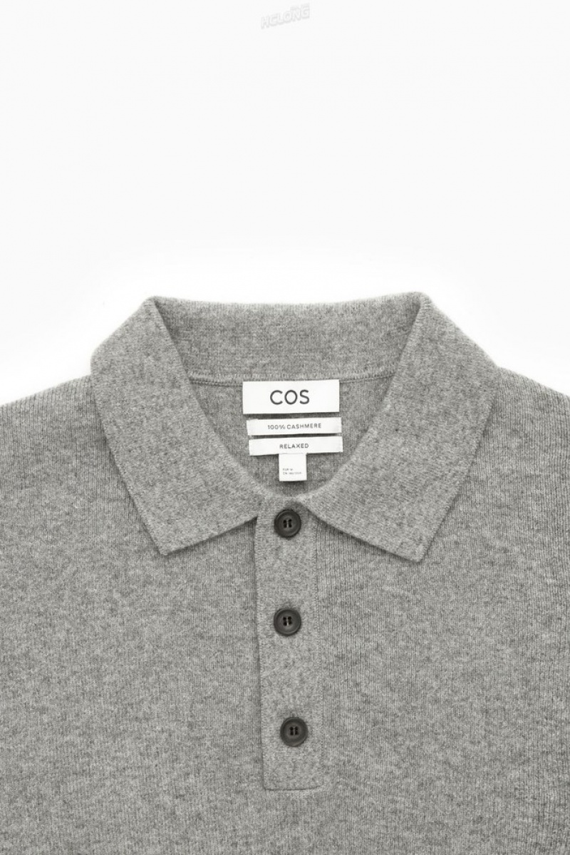 Grey MéLange COS Pure Cashmere Polo Shirt Knitwear | 418509-SVK