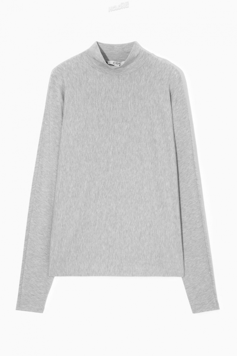 Grey MéLange COS Relaxed Long-Sleeved Roll-Neck Top Tops | 872936-KZF