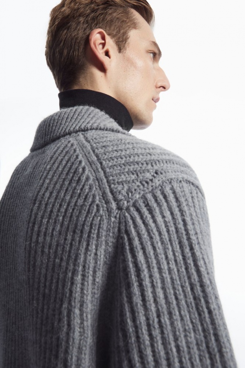 Grey MéLange COS Ribbed Alpaca-Blend Cardigan Knitwear | 397012-FMB