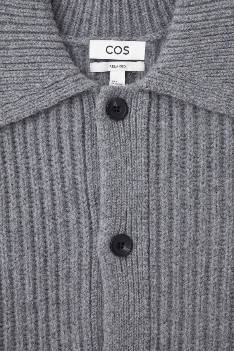 Grey MéLange COS Ribbed Alpaca-Blend Cardigan Knitwear | 397012-FMB