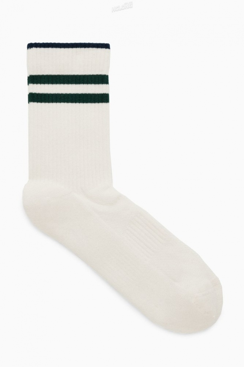 Grey / White / Striped COS Striped Sports Socks Socks | 203758-DIW