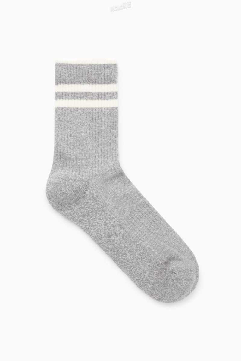 Grey / White / Striped COS Striped Sports Socks Socks | 149856-TDN