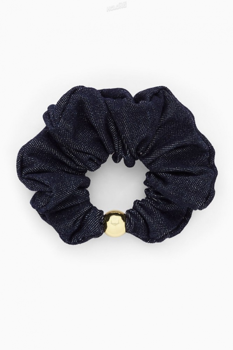 Indigo COS Embellished Denim Scrunchie Hair Accessories | 468712-EWF