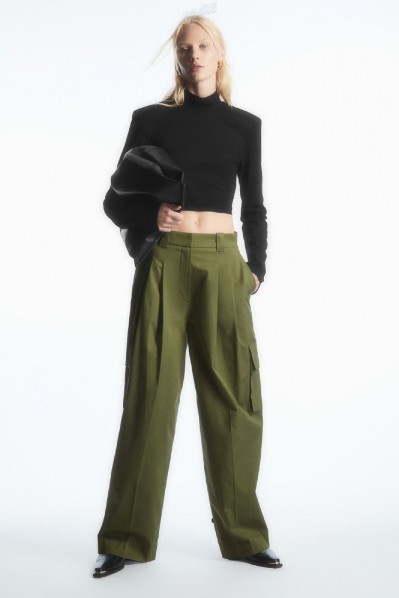 Khaki COS Wide-Leg Cargo Trousers Trousers | 860243-BZH