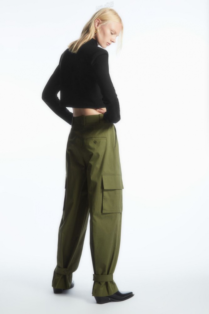 Khaki COS Wide-Leg Cargo Trousers Trousers | 860243-BZH