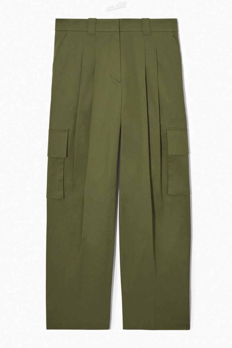 Khaki COS Wide-Leg Cargo Trousers Trousers | 860243-BZH