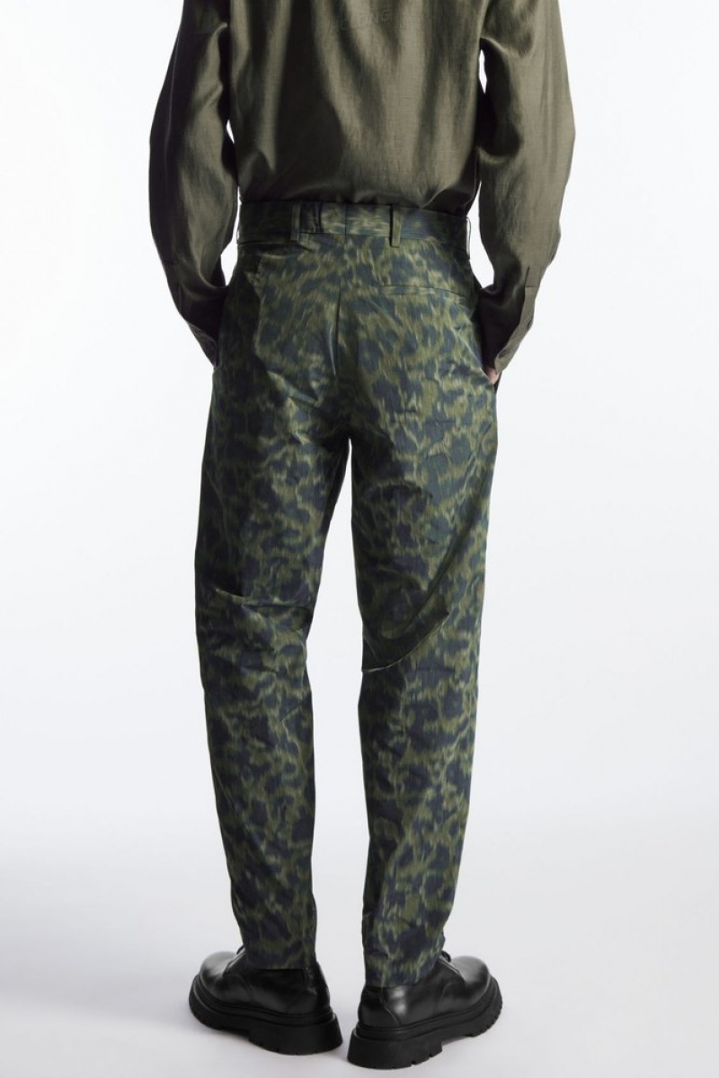 Khaki / Bright Green COS Animal-Jacquard Trousers - Straight Trousers | 928316-IOC