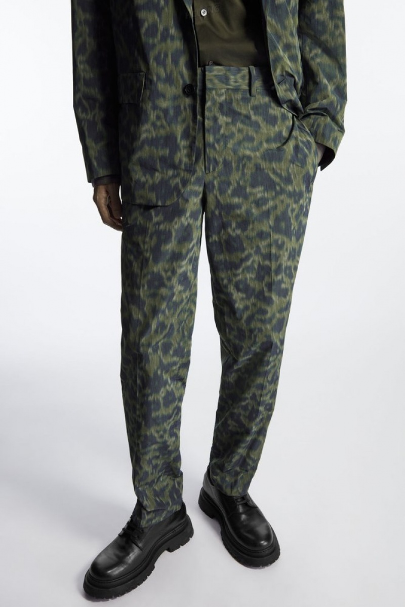 Khaki / Bright Green COS Animal-Jacquard Trousers - Straight Trousers | 928316-IOC