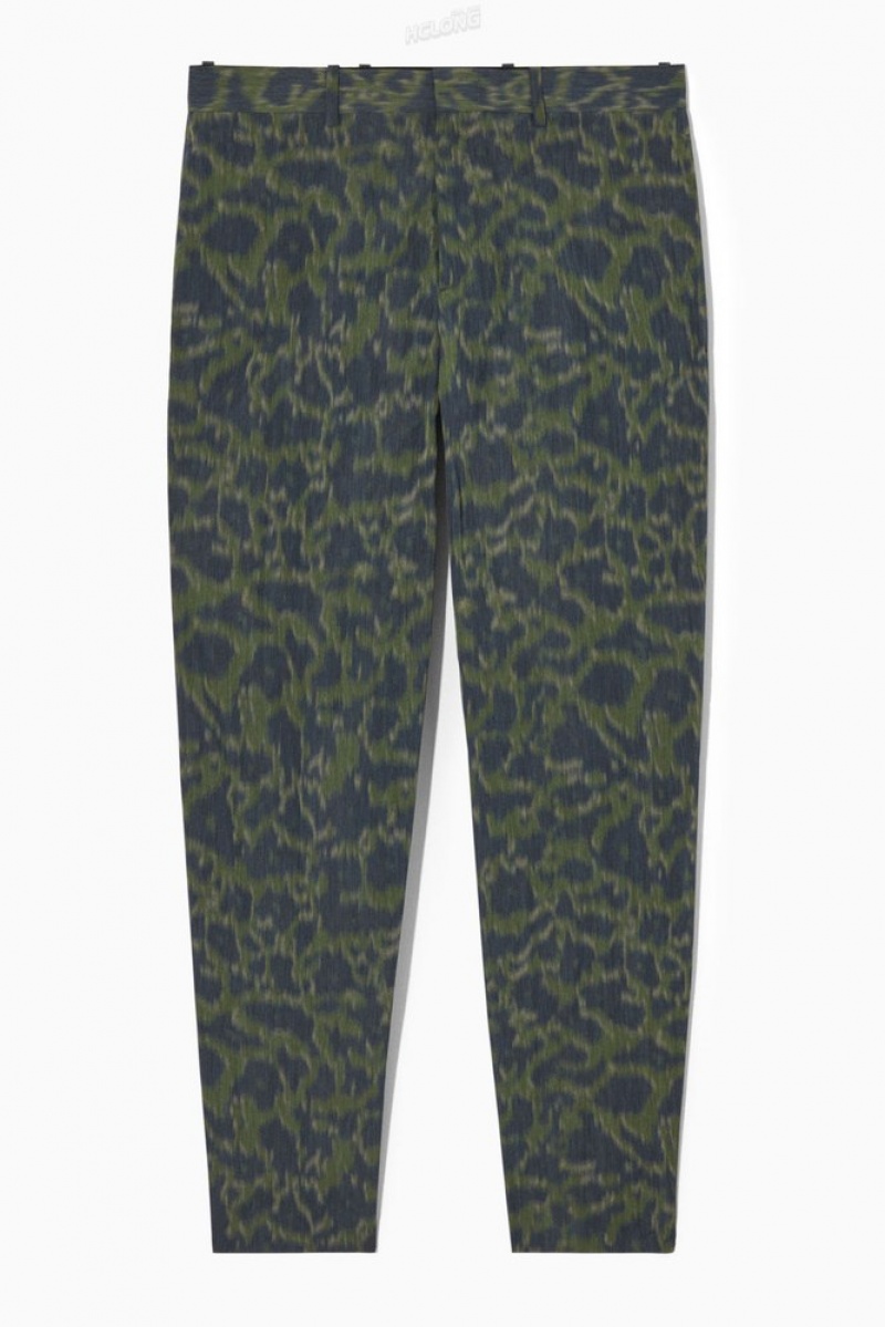 Khaki / Bright Green COS Animal-Jacquard Trousers - Straight Trousers | 928316-IOC