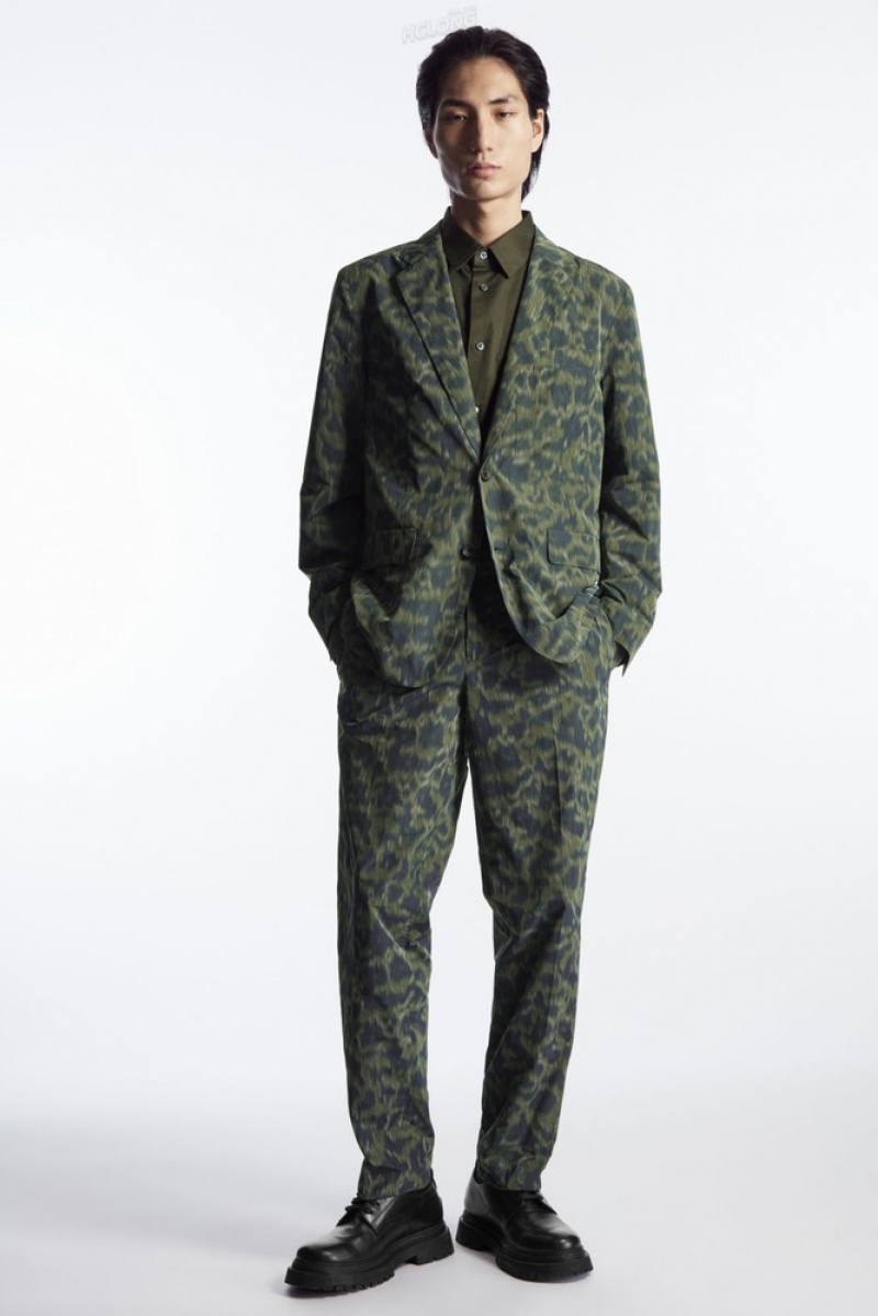 Khaki / Bright Green COS Animal-Jacquard Trousers - Straight Trousers | 928316-IOC