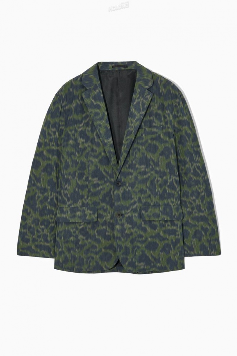 Khaki / Brown COS Animal-Jacquard Single-Breasted Blazer - Regular Blazers | 863217-FHW