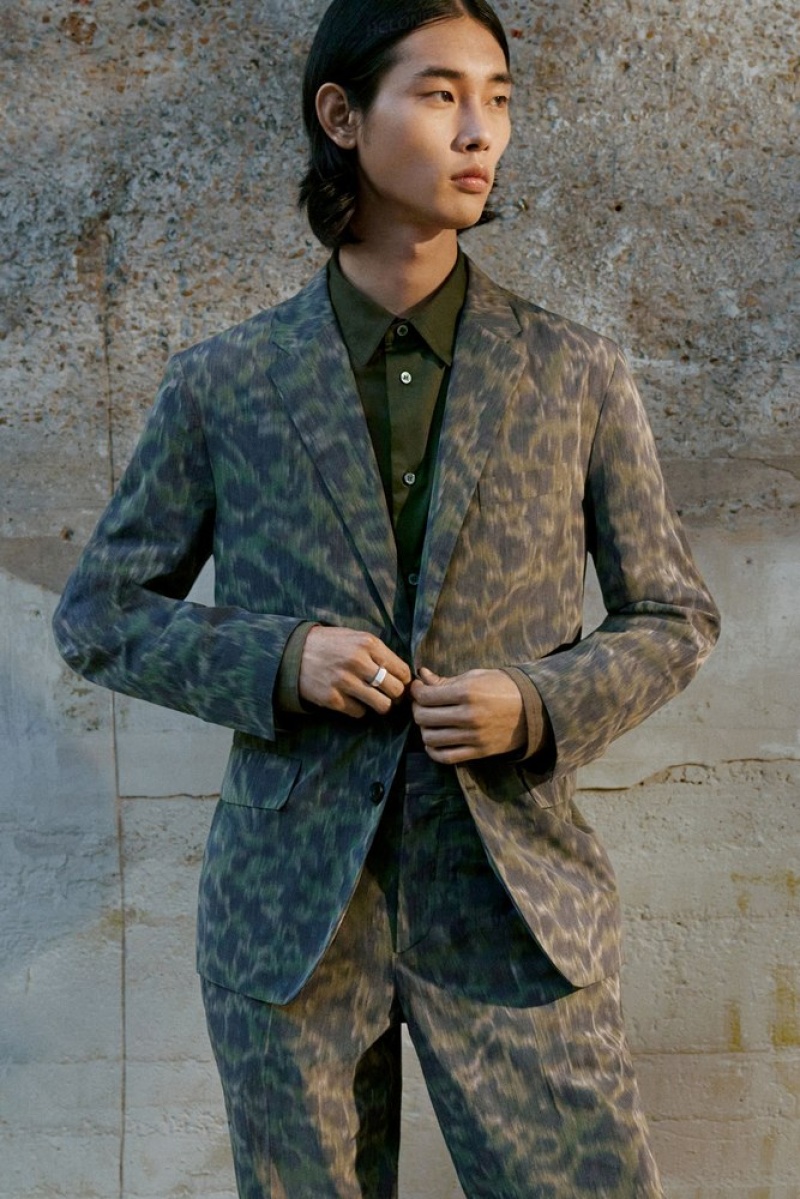 Khaki / Brown COS Animal-Jacquard Single-Breasted Blazer - Regular Blazers | 863217-FHW