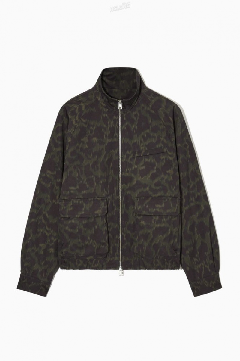 Khaki / Brown COS Animal-Print Harrington Jacket Coats & Jackets | 941380-XBE