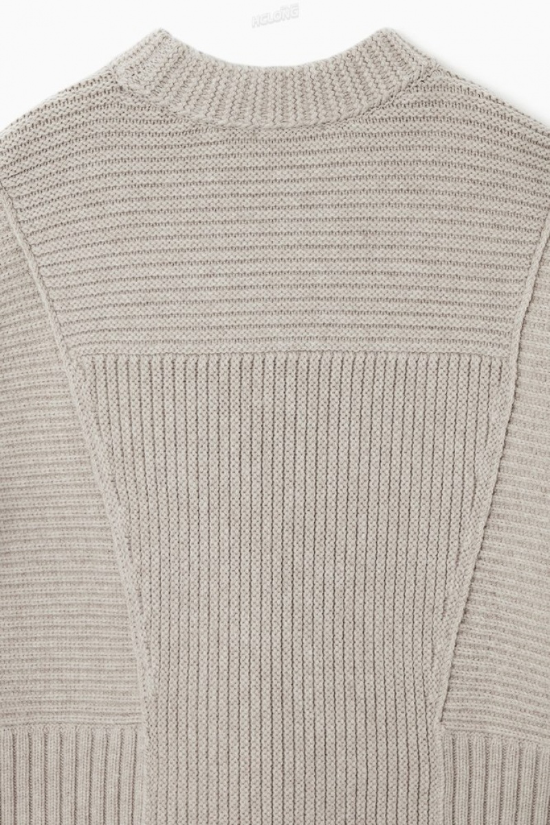 Light Beige COS Chunky Paneled Wool Sweater Sweaters & Cardigans | 354817-OQP