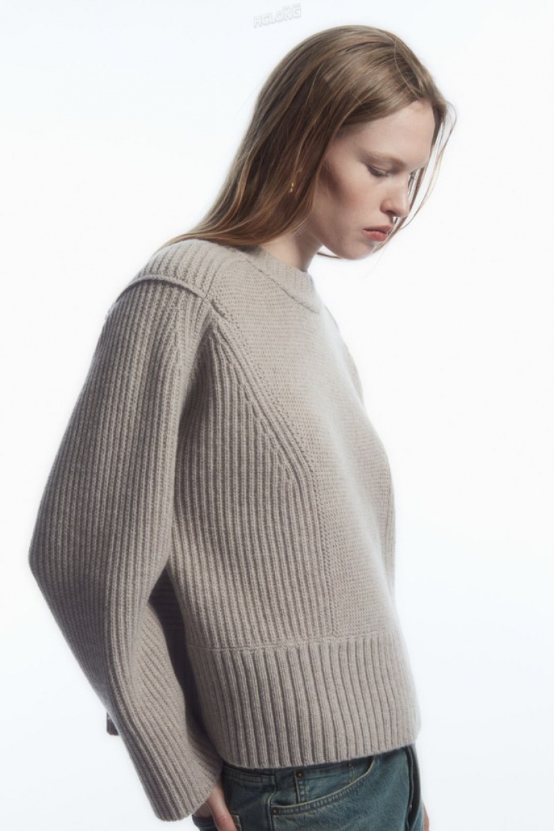 Light Beige COS Chunky Paneled Wool Sweater Sweaters & Cardigans | 354817-OQP