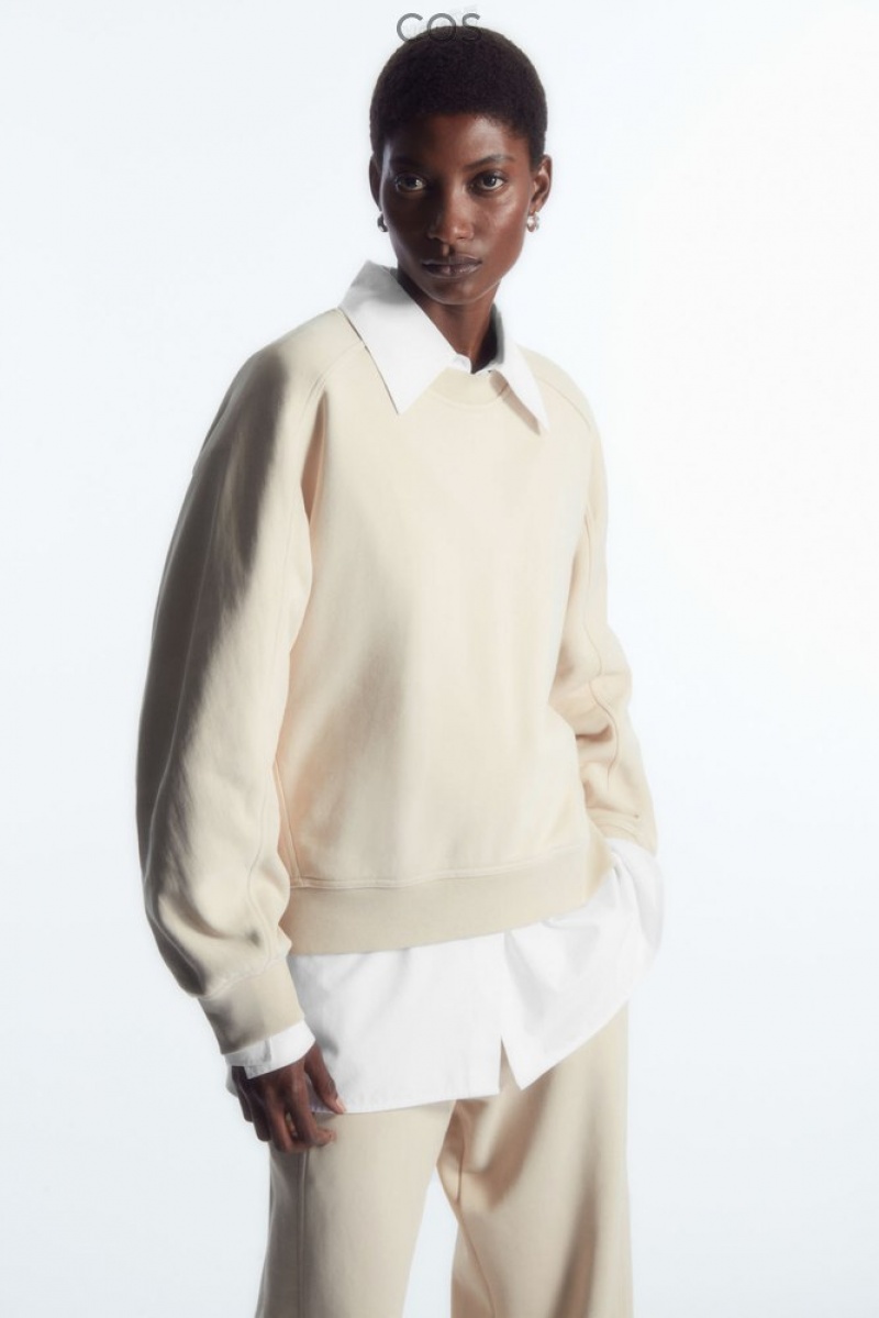 Light Beige COS Contrast-Panel Crew-Neck Sweatshirt Sweatshirts & Hoodies | 769503-UCX