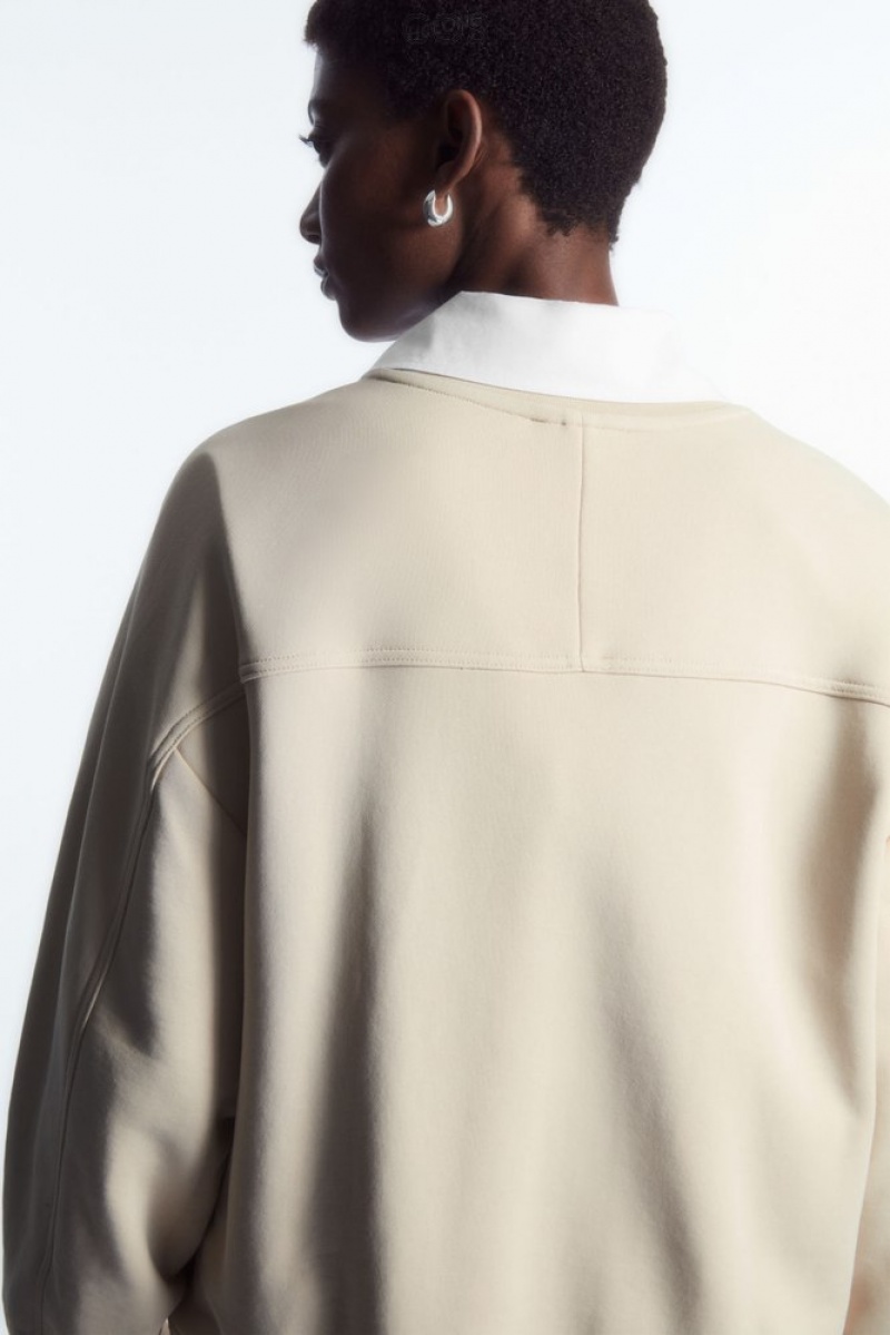 Light Beige COS Contrast-Panel Crew-Neck Sweatshirt Sweatshirts & Hoodies | 769503-UCX