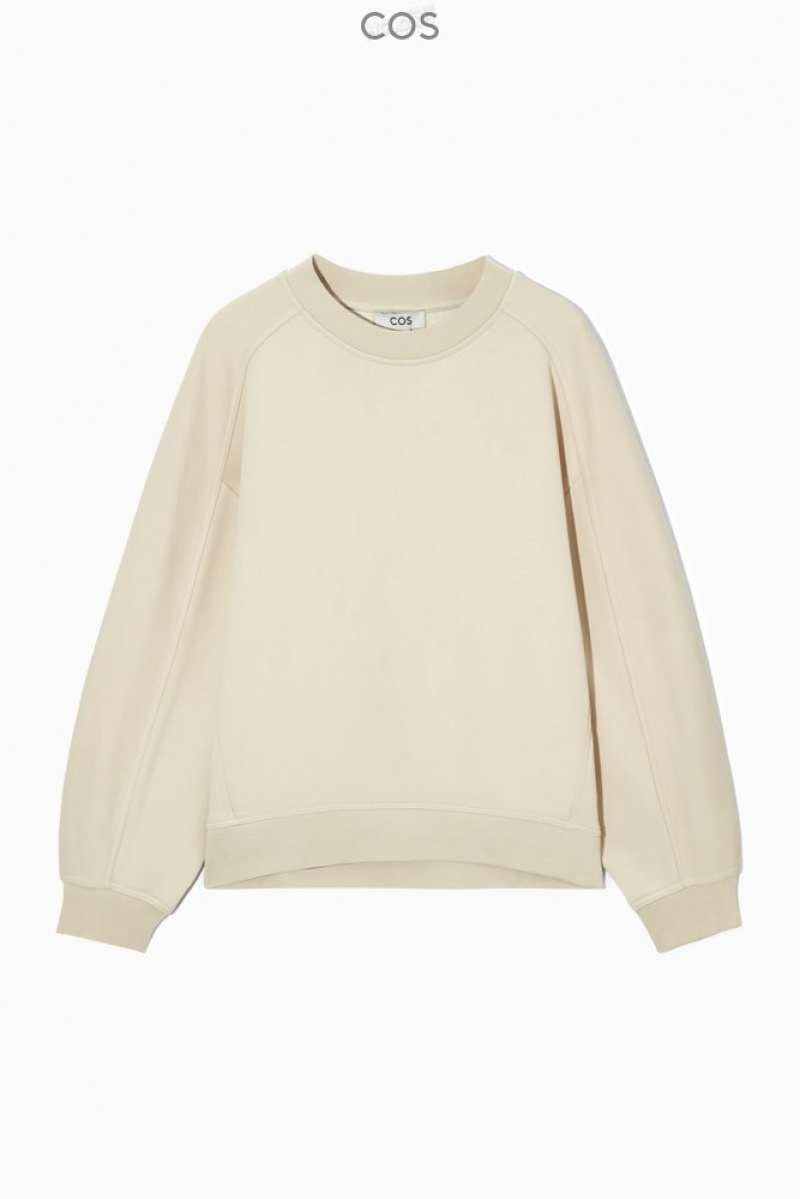 Light Beige COS Contrast-Panel Crew-Neck Sweatshirt Sweatshirts & Hoodies | 769503-UCX