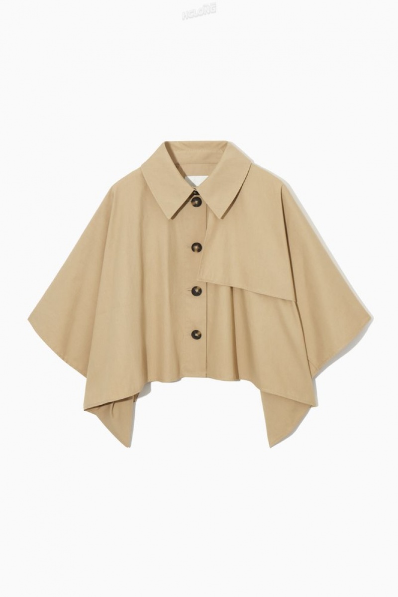 Light Beige COS Cropped Trench Coat Cape Coats & Jackets | 084326-BKV