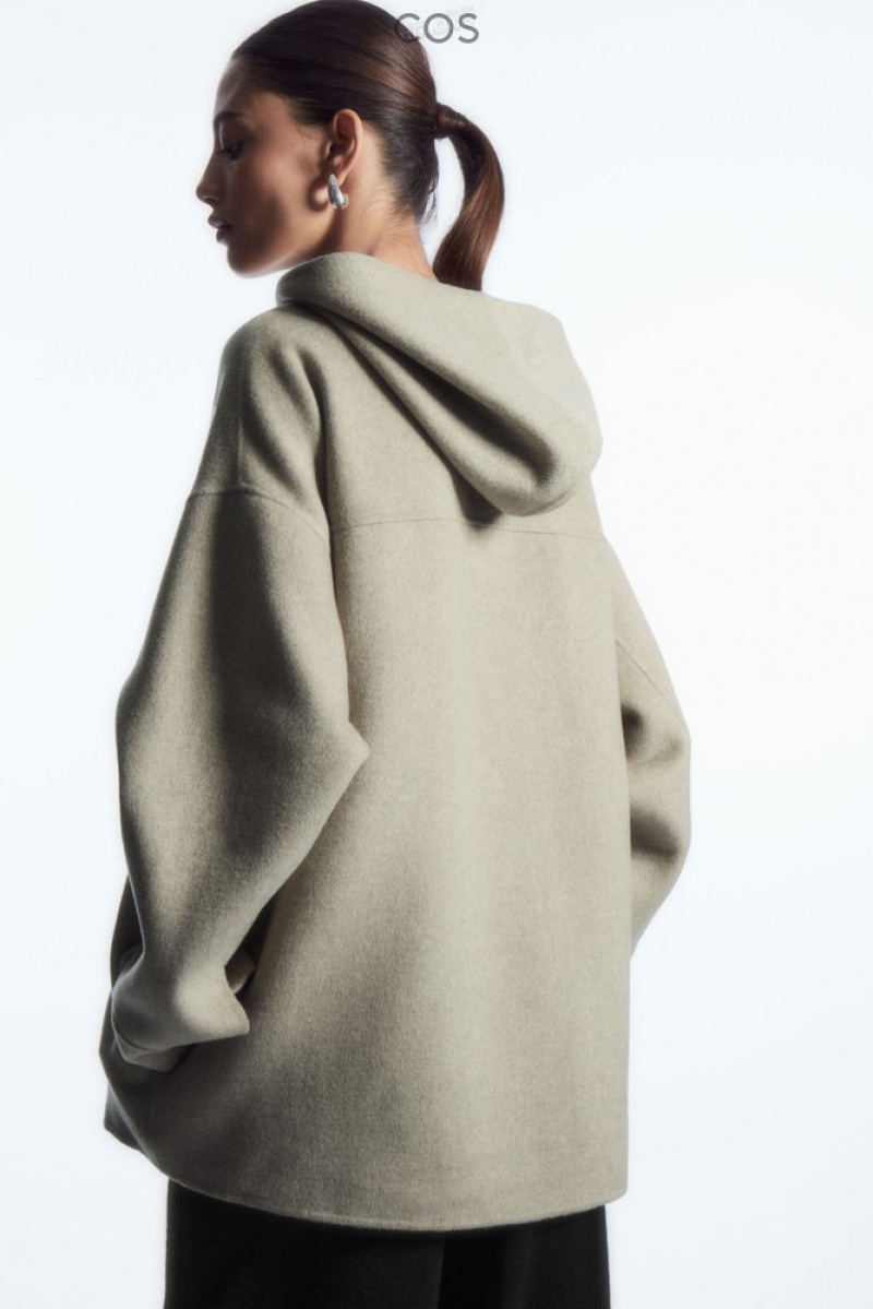 Light Beige COS Oversized Double-Faced Wool Hoodie Tops | 079138-RMK