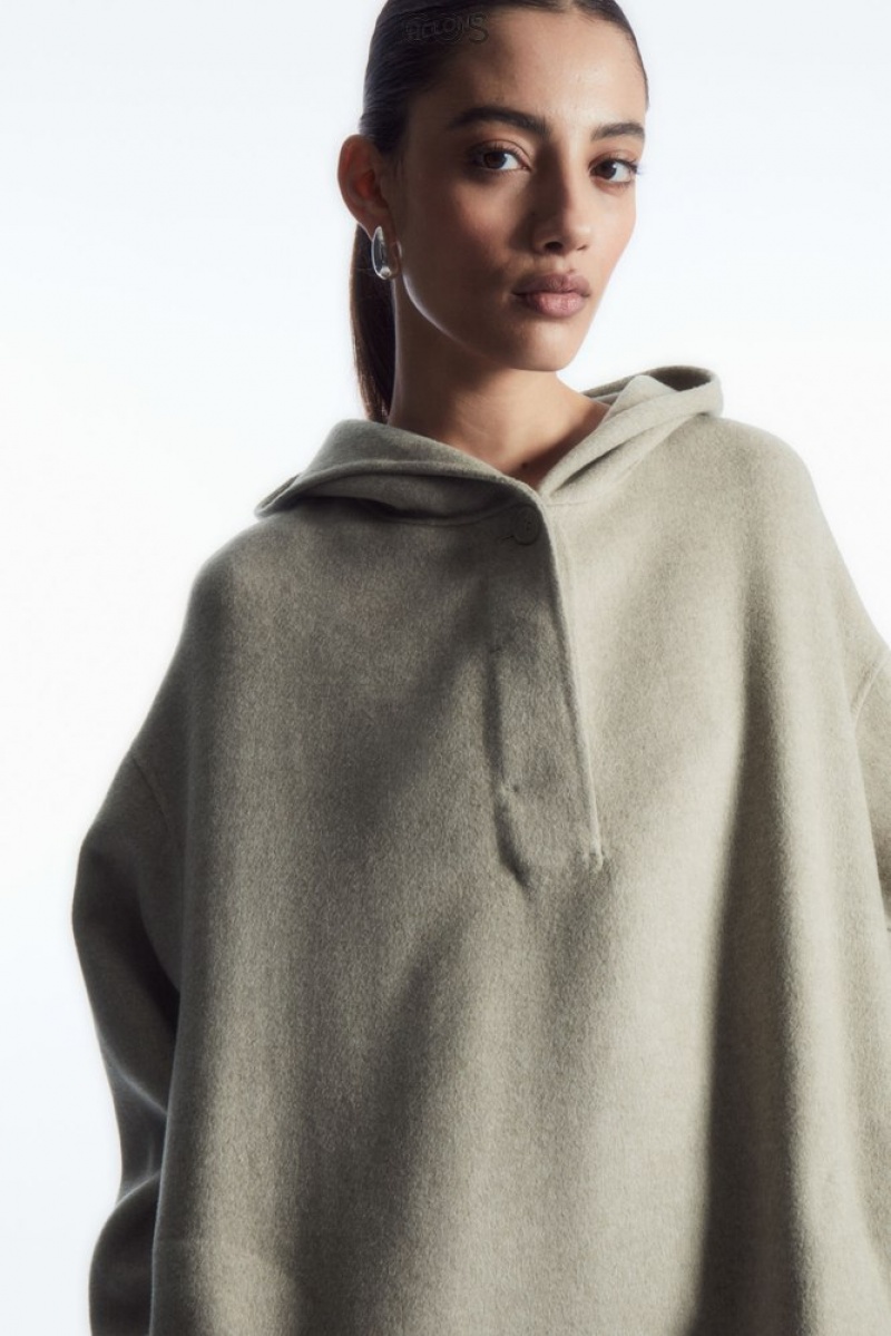 Light Beige COS Oversized Double-Faced Wool Hoodie Tops | 079138-RMK