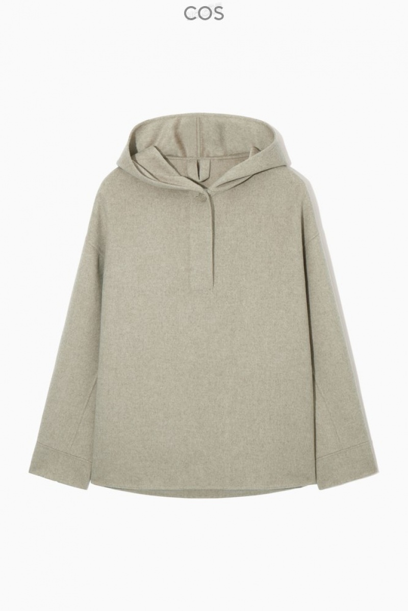 Light Beige COS Oversized Double-Faced Wool Hoodie Tops | 079138-RMK