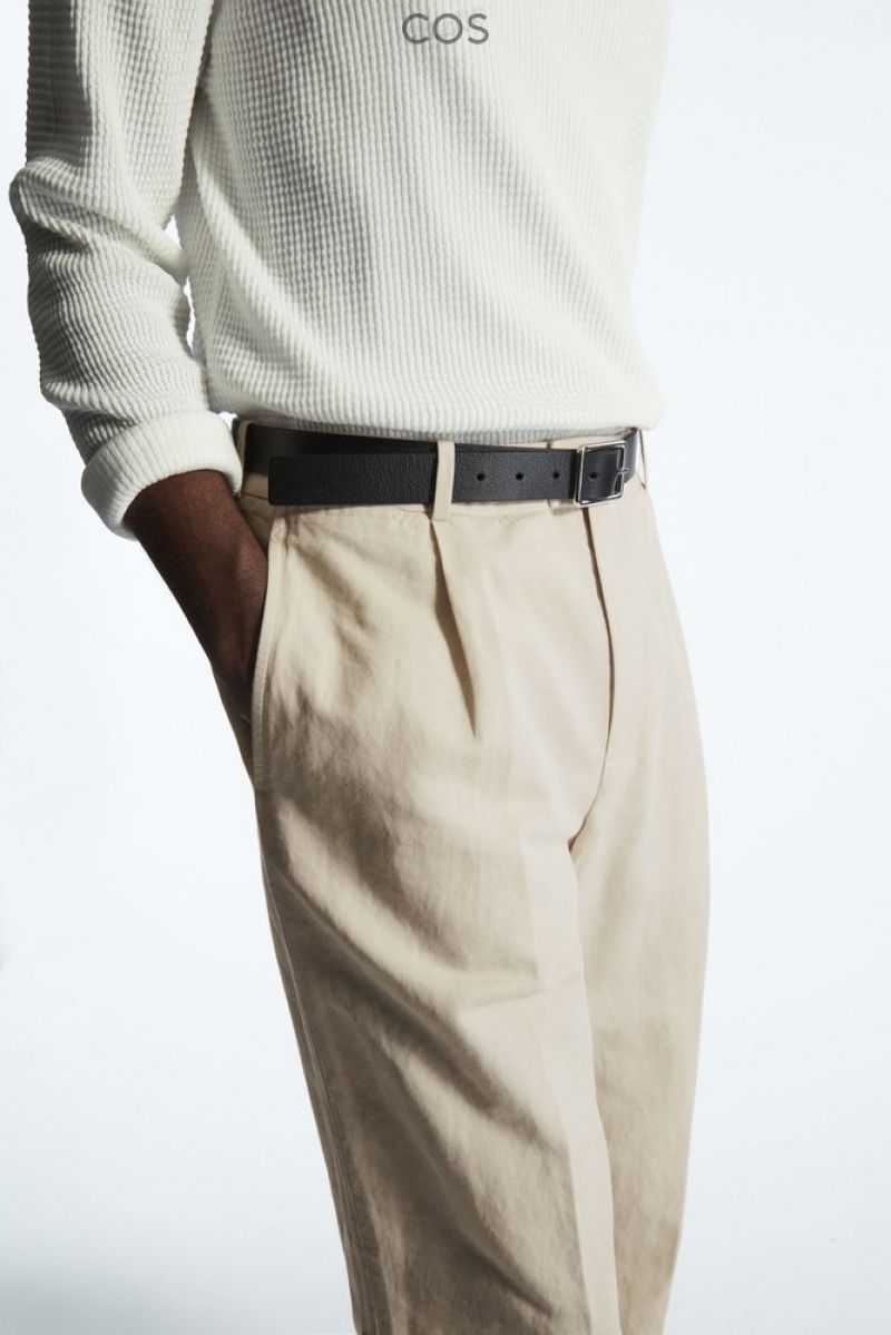 Light Beige COS Pleated Straight-Leg Linen-Blend Trousers Pants | 697382-JYF