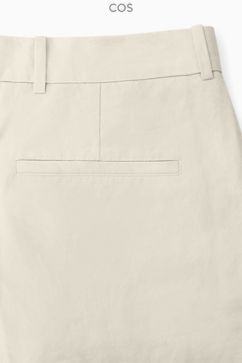 Light Beige COS Pleated Straight-Leg Linen-Blend Trousers Pants | 697382-JYF