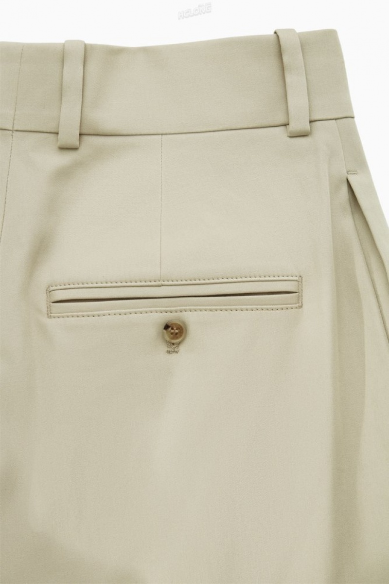 Light Beige COS Pleated Wide-Leg Utility Trousers Trousers | 681273-CFY