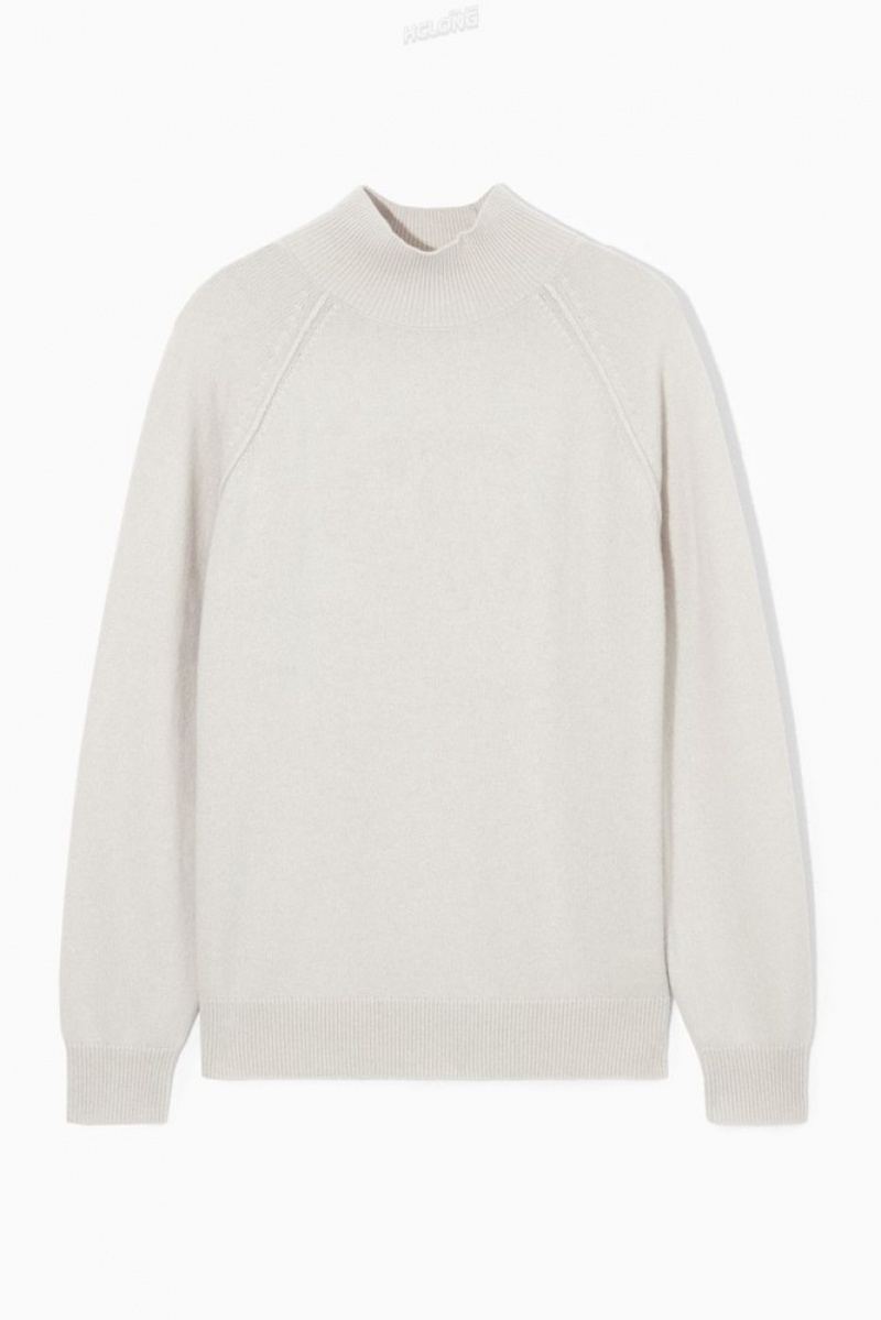 Light Beige COS Pure Cashmere Funnel-Neck Jumper Sweaters & Cardigans | 713248-KAU