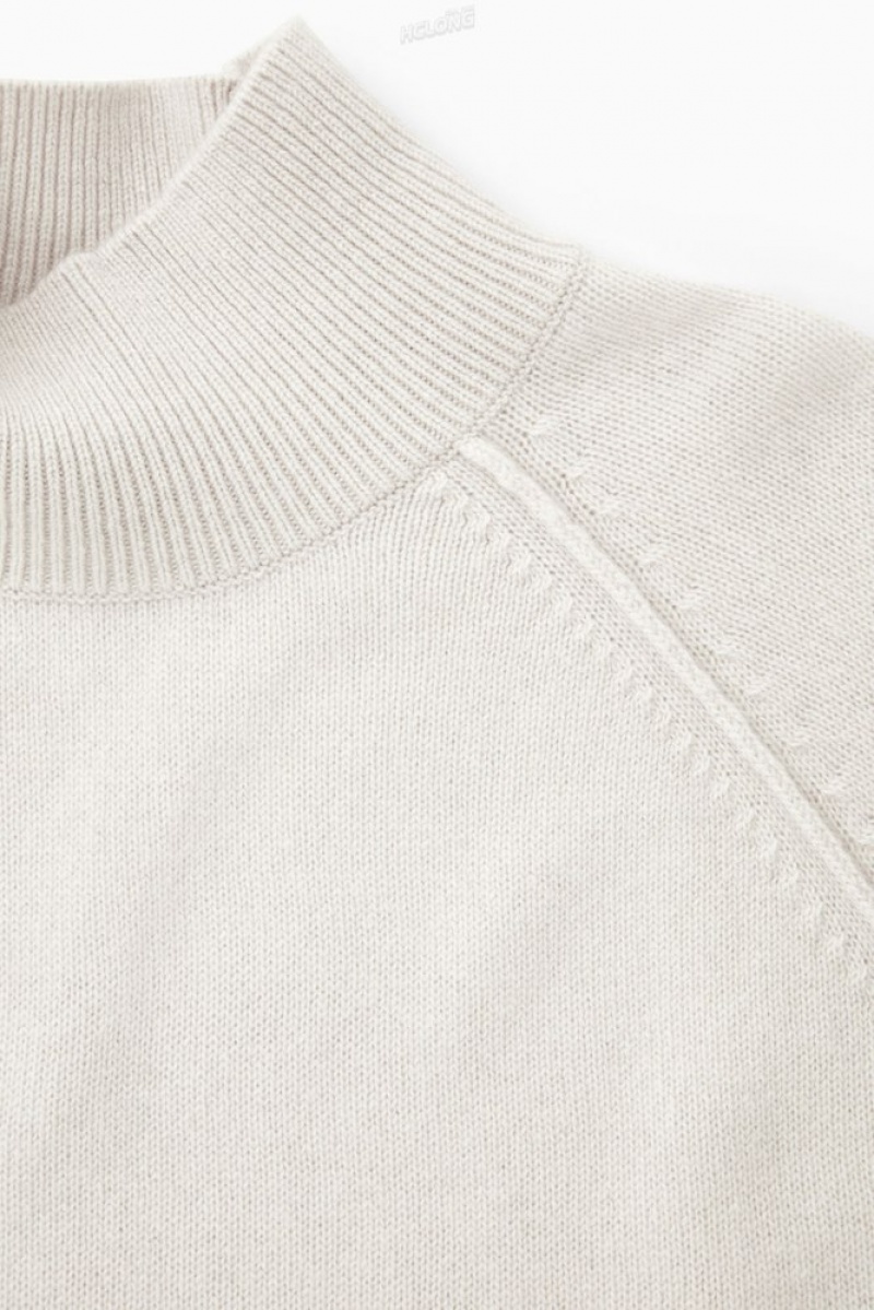 Light Beige COS Pure Cashmere Funnel-Neck Jumper Sweaters & Cardigans | 713248-KAU