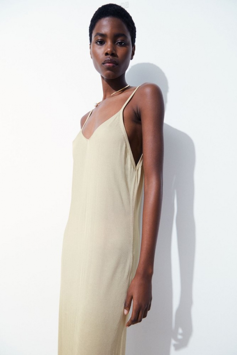 Light Beige COS The Sheer Knitted Slip Dress Dresses | 532409-HYT