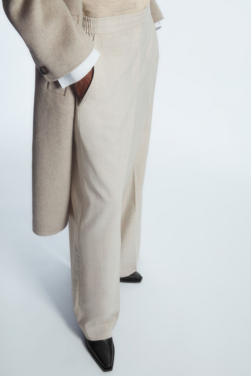 Light Beige COS Voluminous Wide-Leg Wool Pants Pants | 706518-CDJ