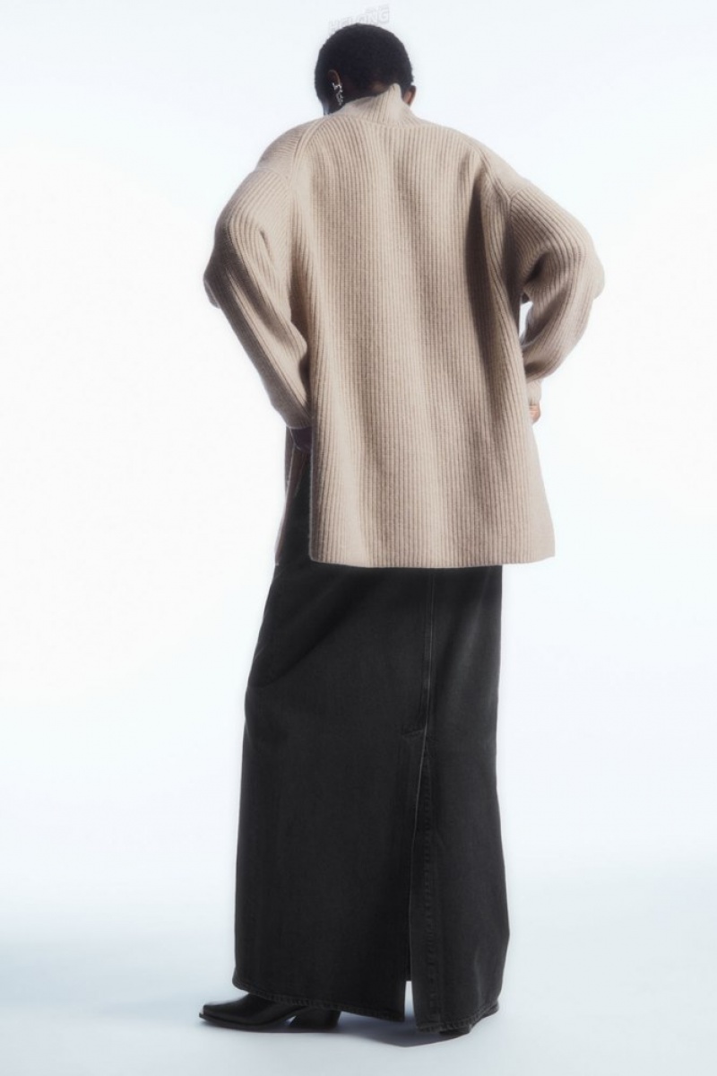 Light Beige MéLange COS Oversized Cashmere-Blend Half-Zip Jumper Knitwear & Cardigans | 148657-OZP