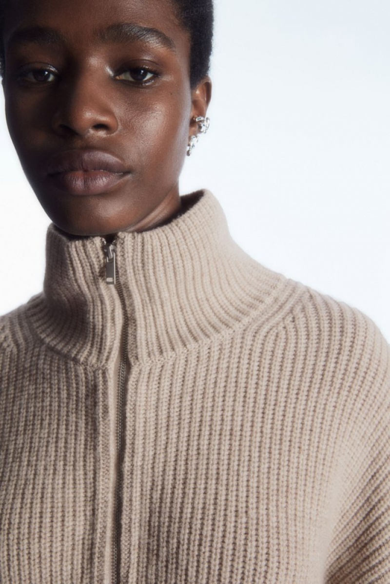 Light Beige MéLange COS Oversized Cashmere-Blend Half-Zip Jumper Knitwear & Cardigans | 148657-OZP