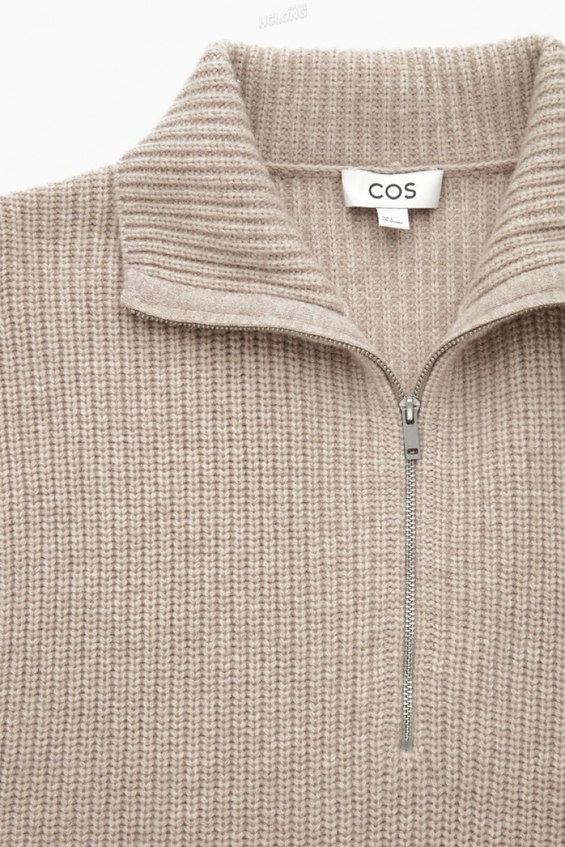 Light Beige MéLange COS Oversized Cashmere-Blend Half-Zip Jumper Knitwear & Cardigans | 148657-OZP