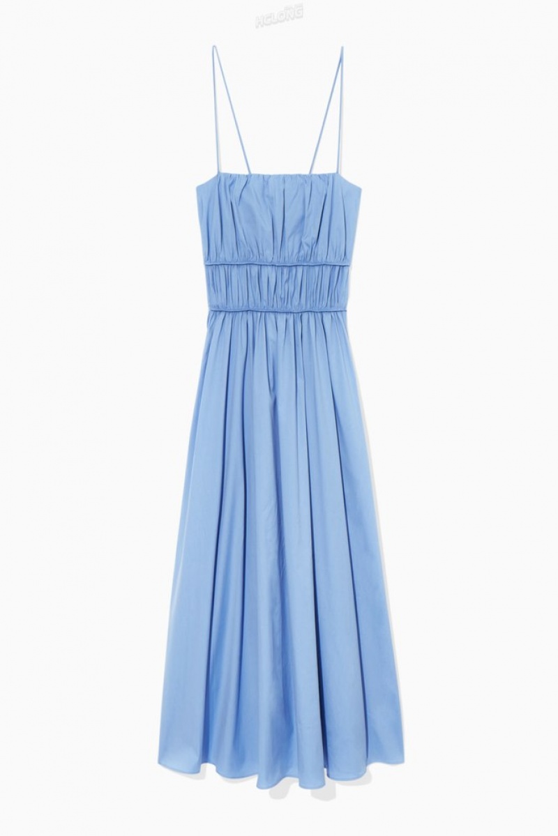 Light Blue COS Gathered Bustier Midi Dress Dresses | 971683-BCD