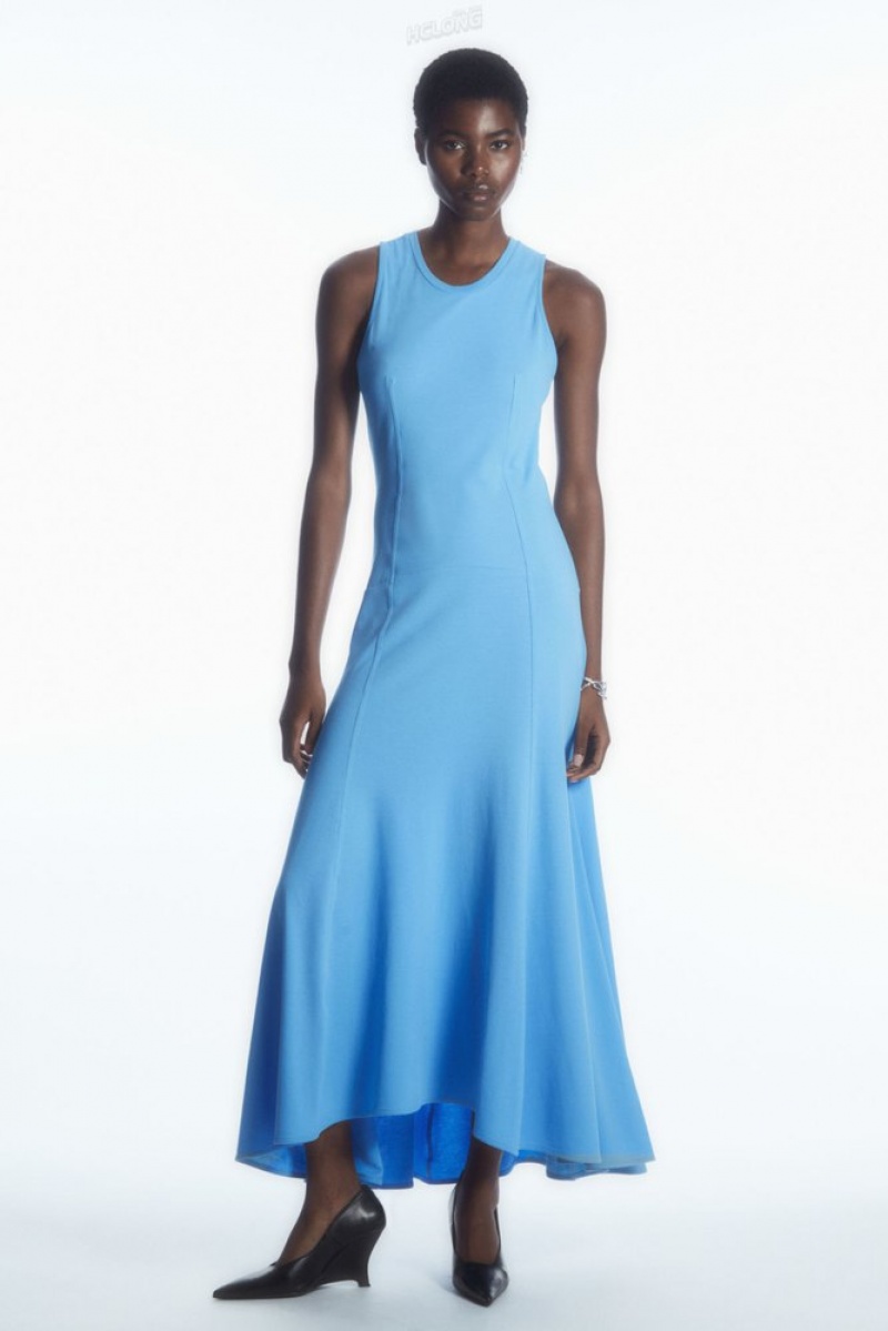 Light Blue COS Sleeveless Dropped-Waist Maxi Dress Dresses | 163407-QBJ