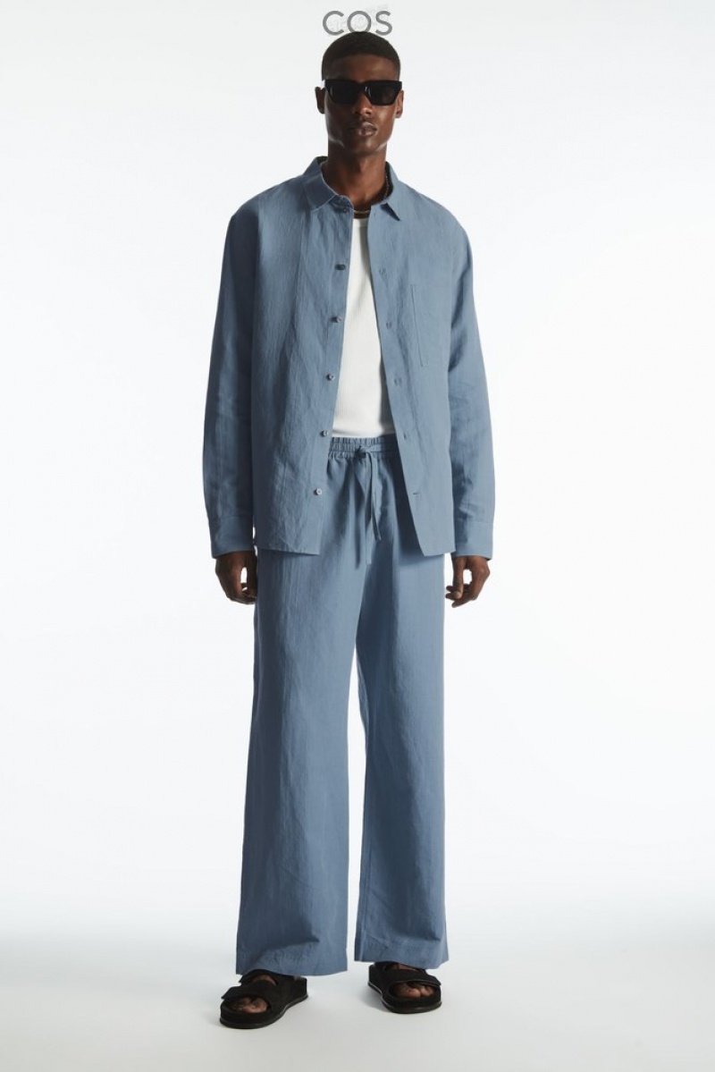 Light Blue COS Straight-Leg Textured Linen Pants Pants | 682795-PWD