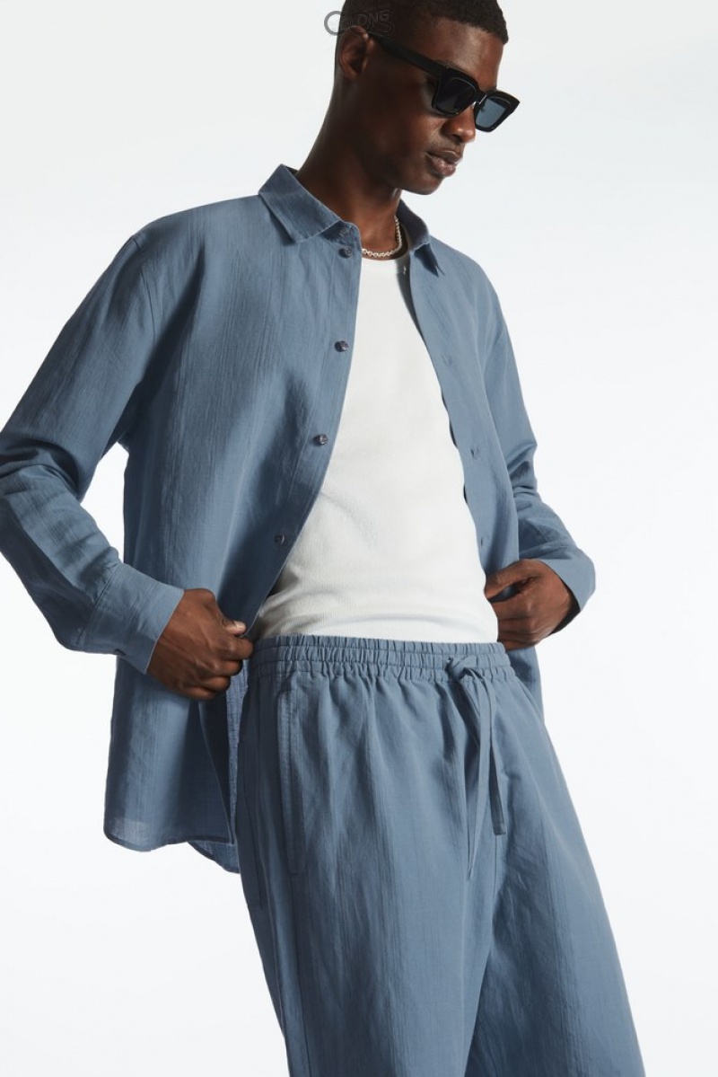 Light Blue COS Straight-Leg Textured Linen Pants Pants | 682795-PWD