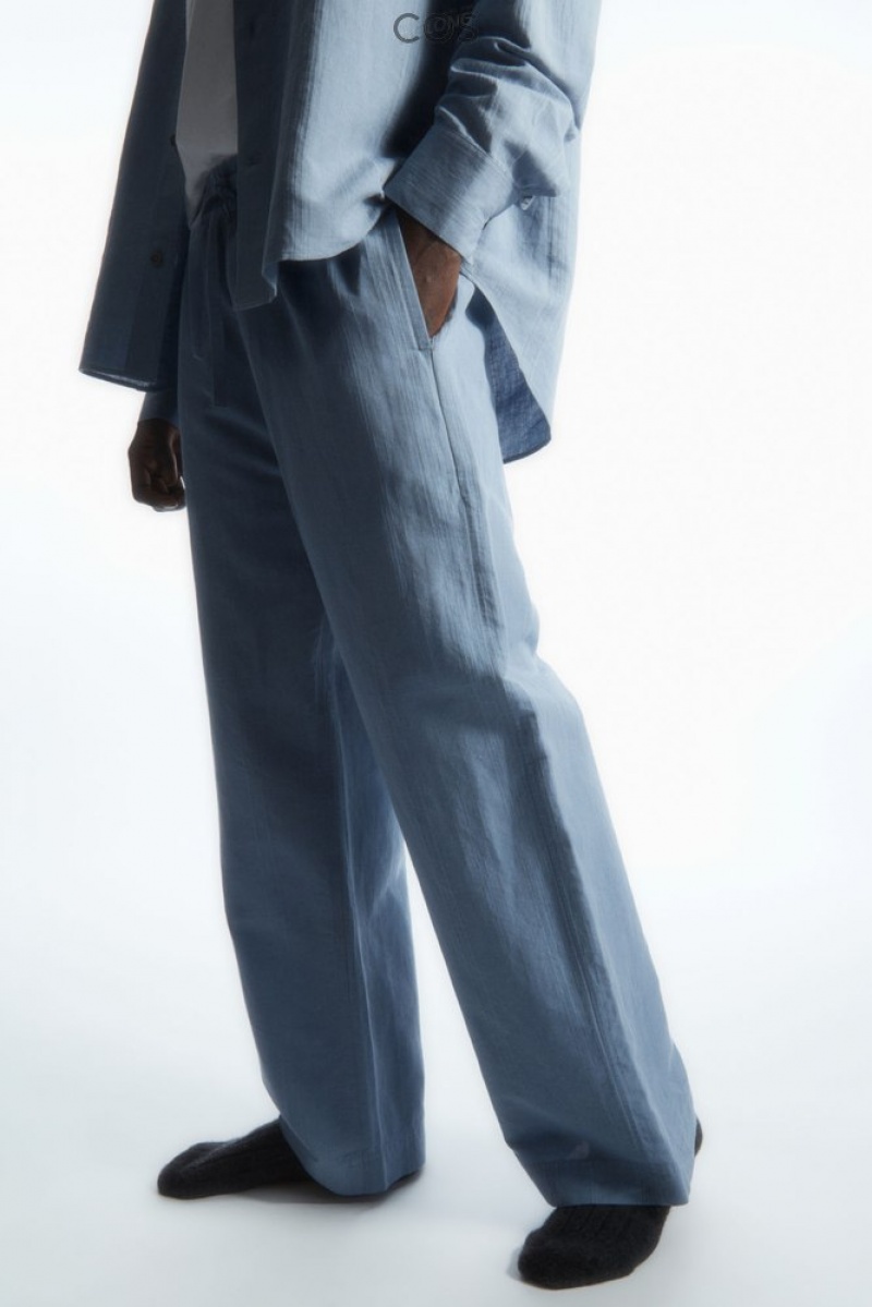 Light Blue COS Straight-Leg Textured Linen Pants Pants | 682795-PWD