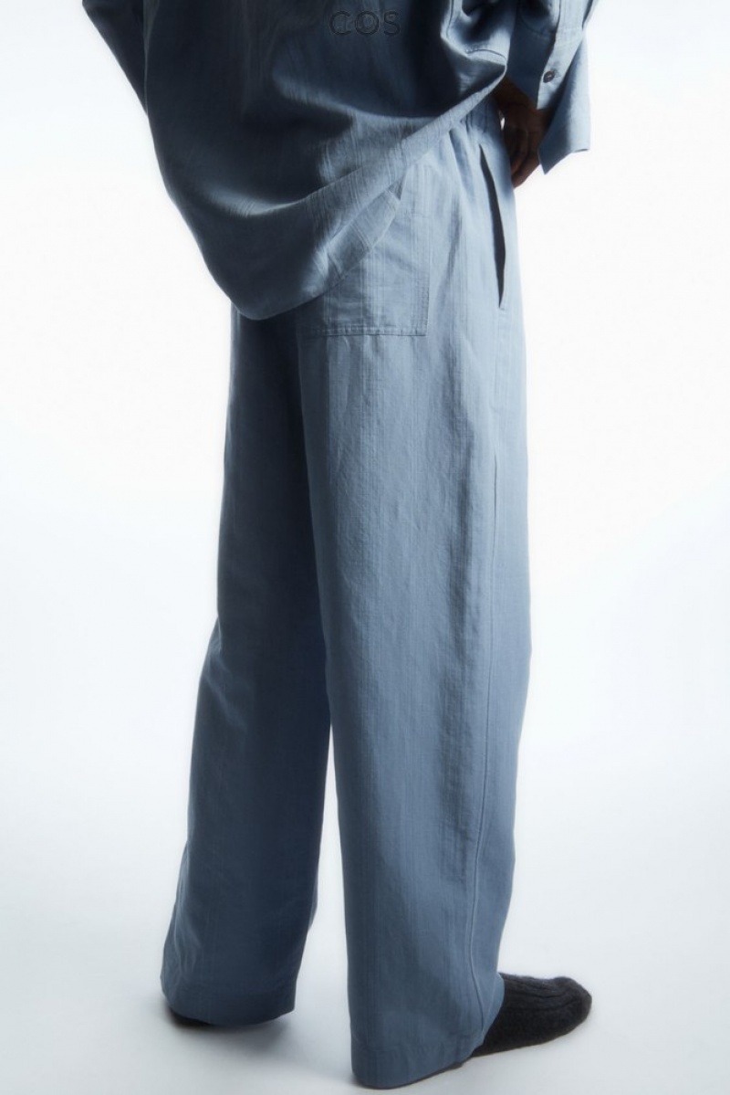 Light Blue COS Straight-Leg Textured Linen Pants Pants | 682795-PWD