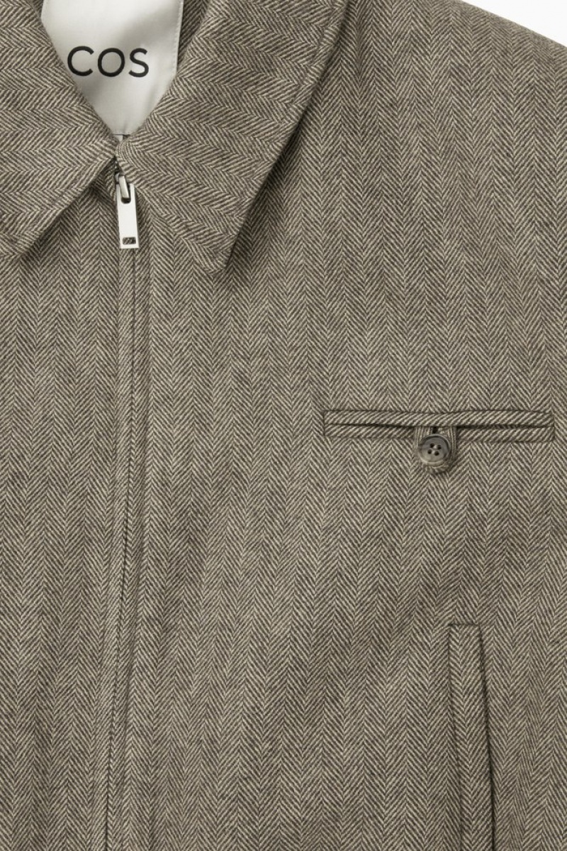 Light Brown COS Power-Shoulder Wool-Herringbone Jacket Coats & Jackets | 162385-PIF