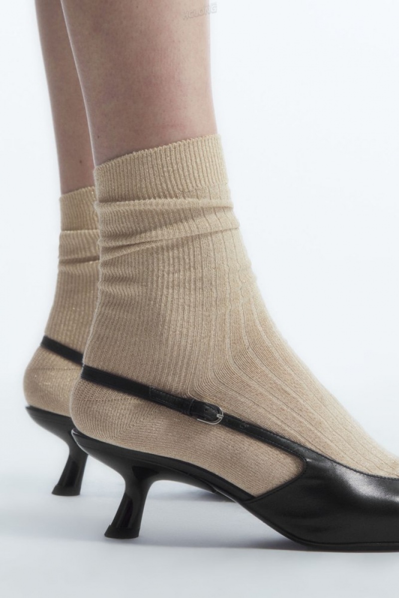 Light Gold COS Ribbed Lurex Socks Socks | 684517-TDK